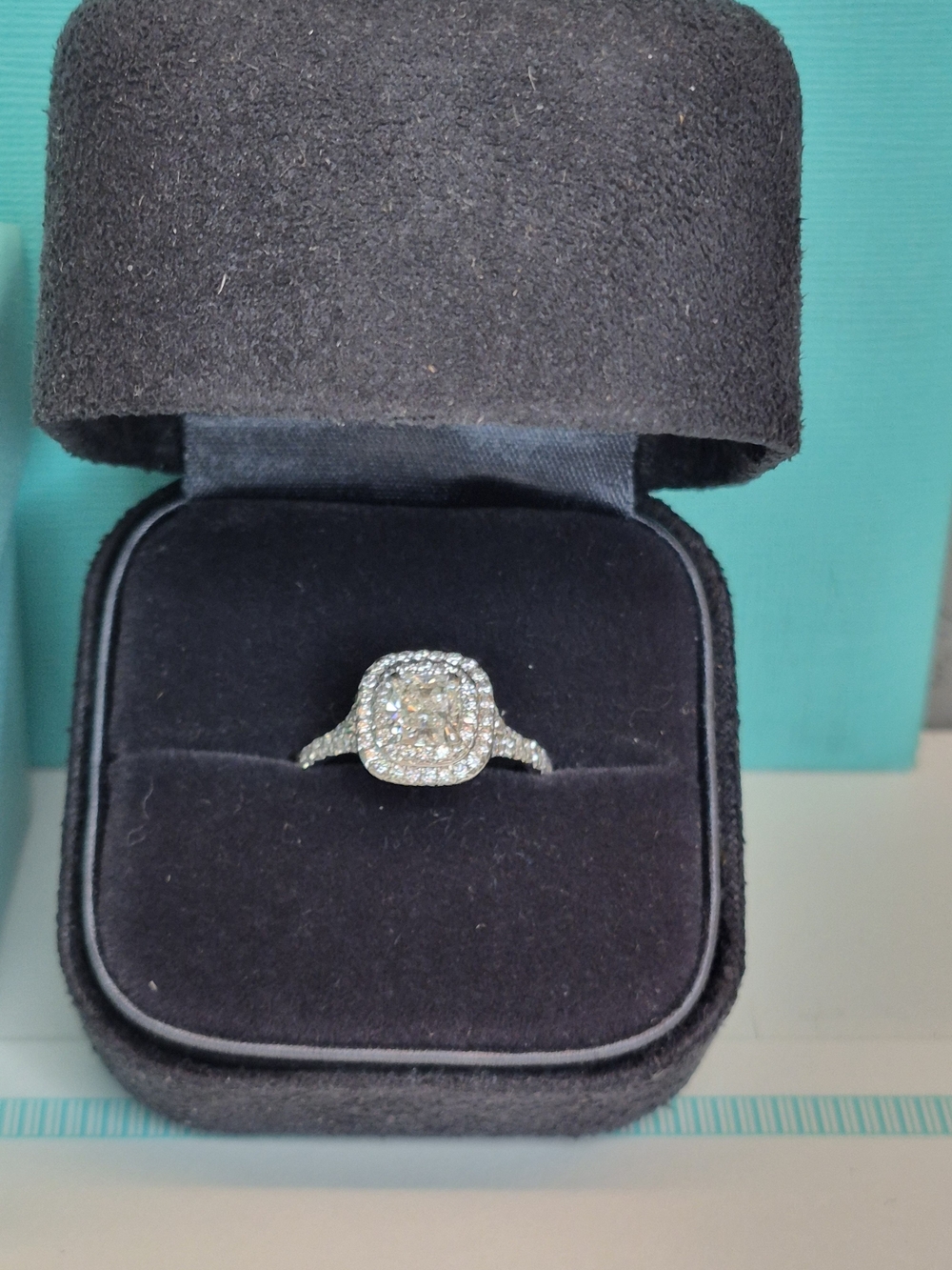 Tiffany & Co. Soleste Cushion Cut Diamond Engagement Ring. .71 I VVS2. All Docs